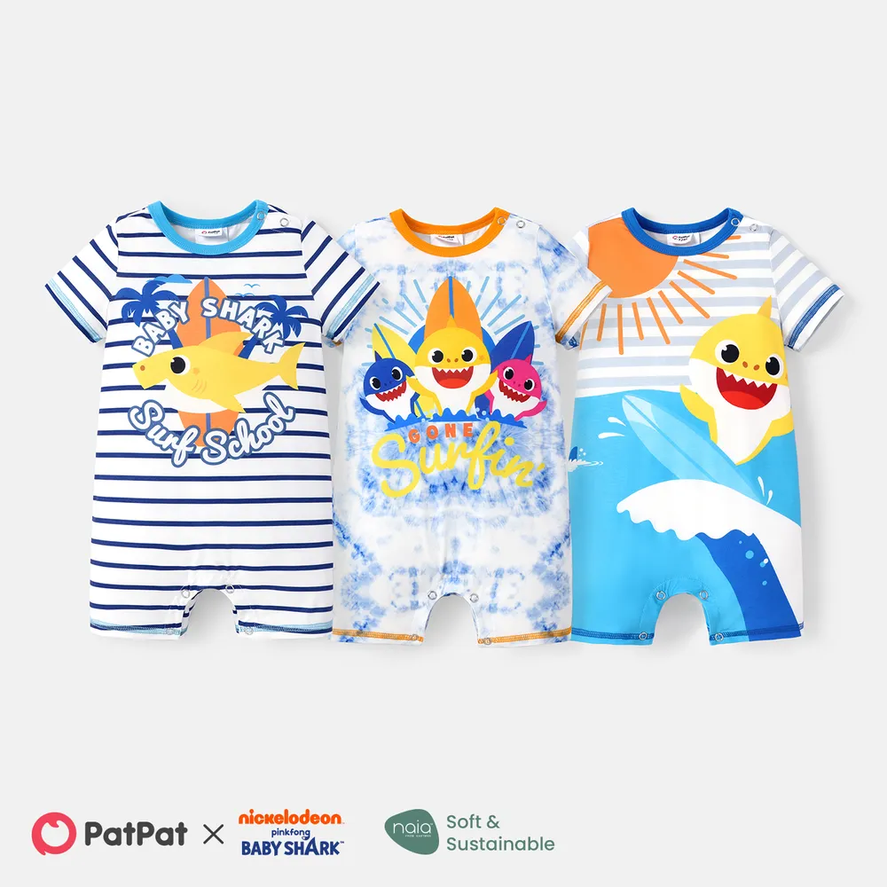 Baby Shark Baby Boy/Girl Short-sleeve Graphic Naia™ Romper big image 2