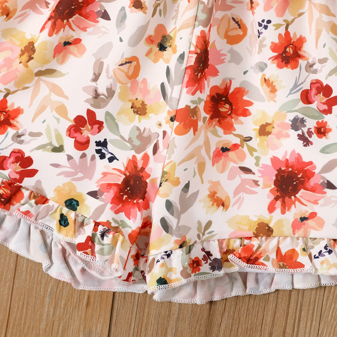 Toddler Girl Floral Panel Belted Slip Romper Color block image 5