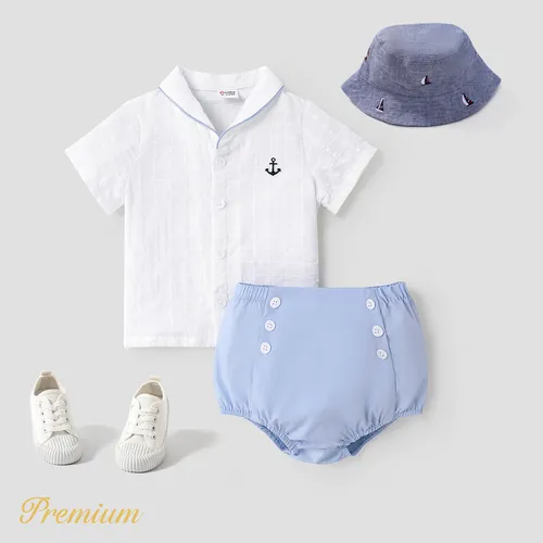 2pcs Baby Boy Anchor Graphic Short-sleeve Shirt and 100% Cotton Shorts Set