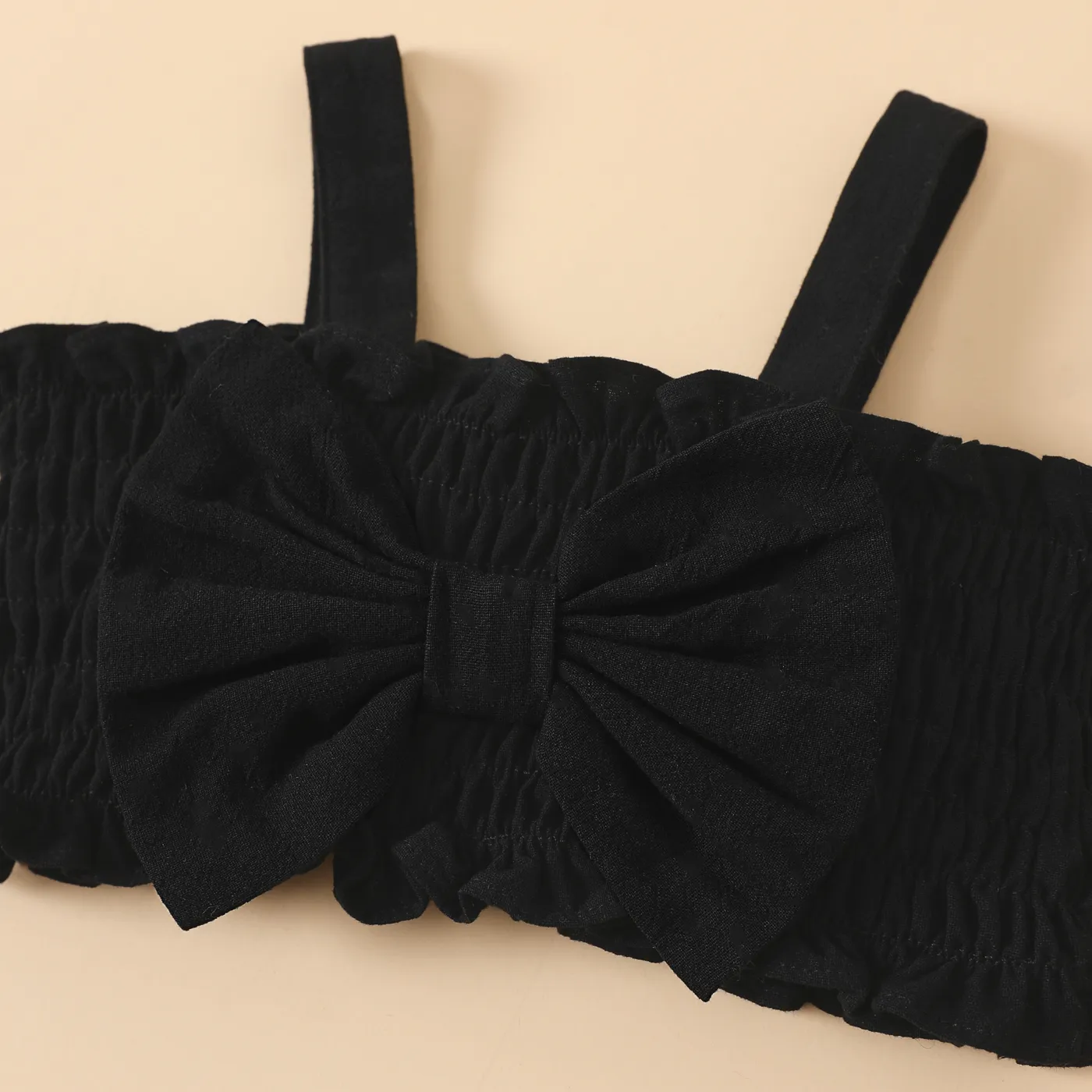 3pcs Baby Girl 100% Cotton Bow Front Cami Top and Plaid Shorts and Bow Headband Set Black image 3