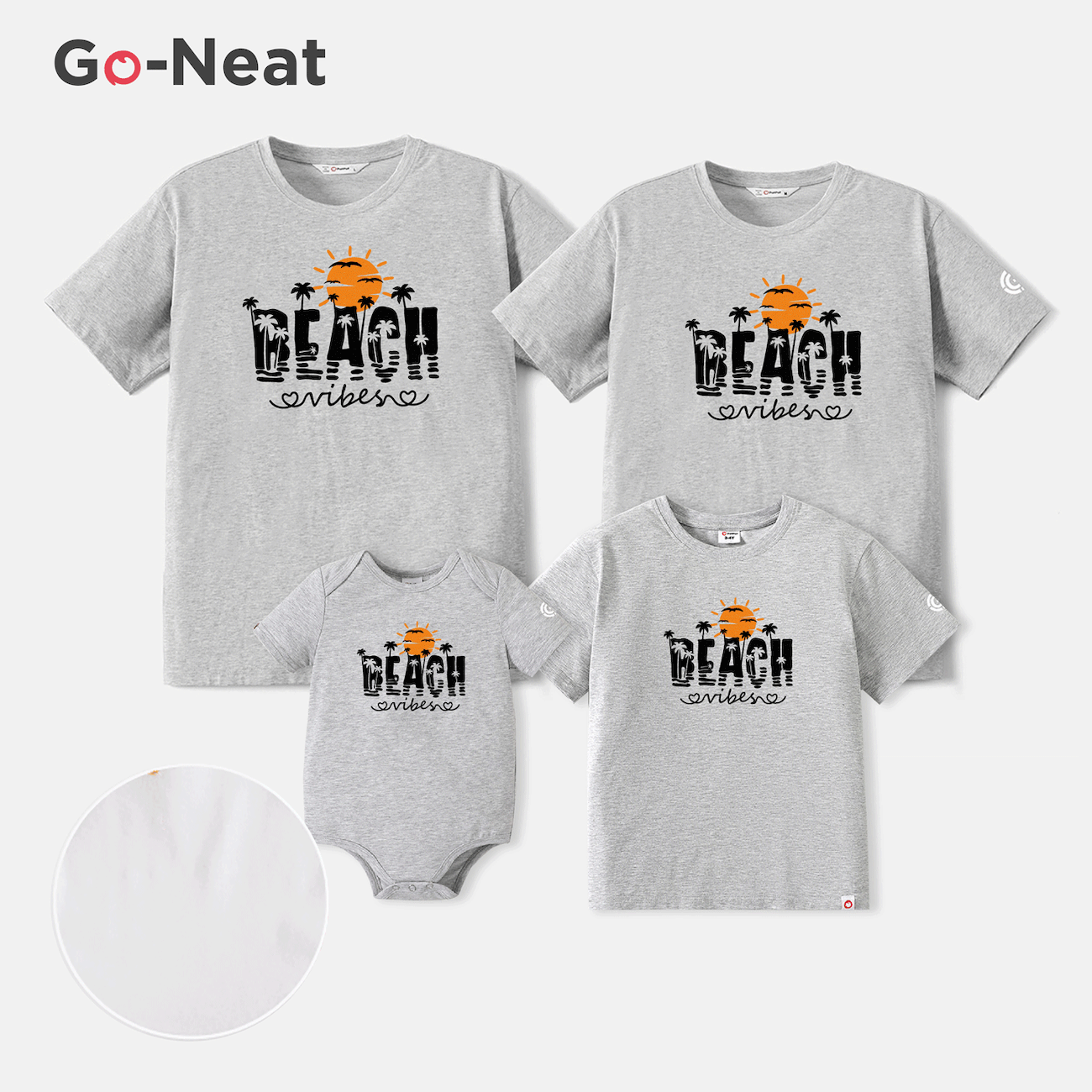 Go-Neat Water Repellent and Stain Resistant Family Matching Beach & Letter Print Short-sleeve Tee Light Grey big image 1