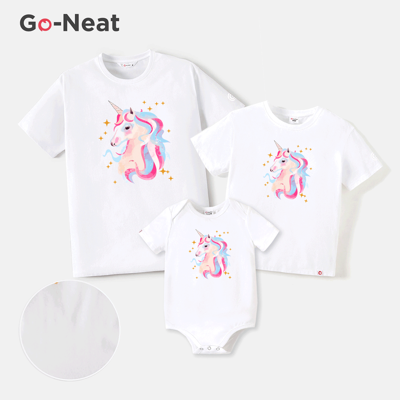 Go-Neat wasserabweisendes und schmutzabweisendes kurzärmeliges T-Shirt mit Einhorn-Print für Mama und mich weiß big image 1