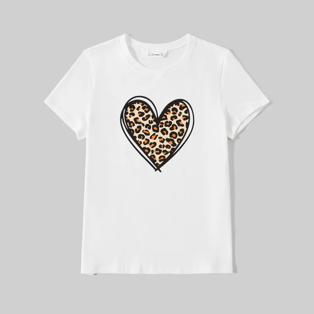 Mommy and Me Leopard Heart Print Cotton Short-sleeve Tee big image 11