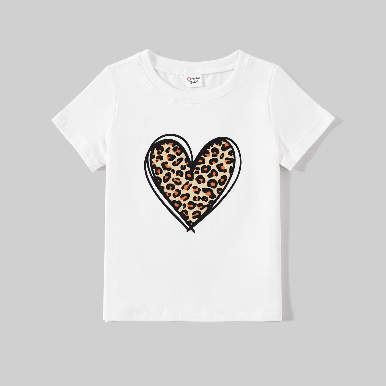 Mommy and Me Leopard Heart Print Cotton Short-sleeve Tee