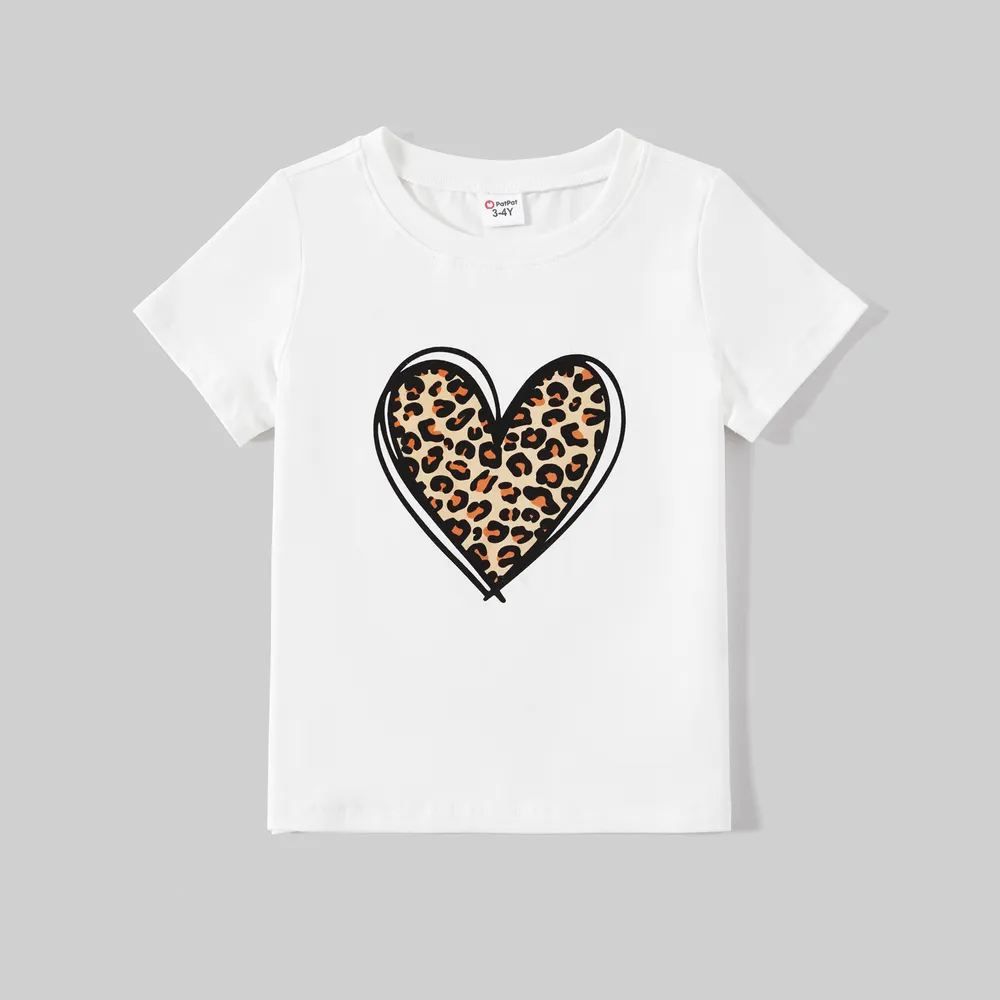 Mommy and Me Leopard Heart Print Cotton Short-sleeve Tee  big image 7