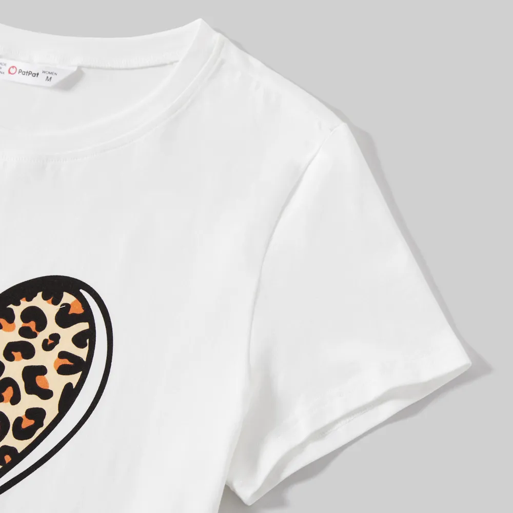 Mommy and Me Leopard Heart Print Cotton Short-sleeve Tee big image 9