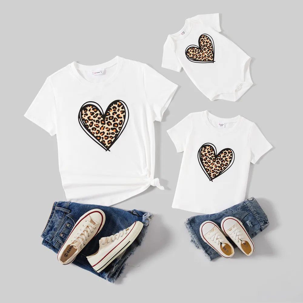 Mommy and Me Leopard Heart Print Cotton Short-sleeve Tee big image 3