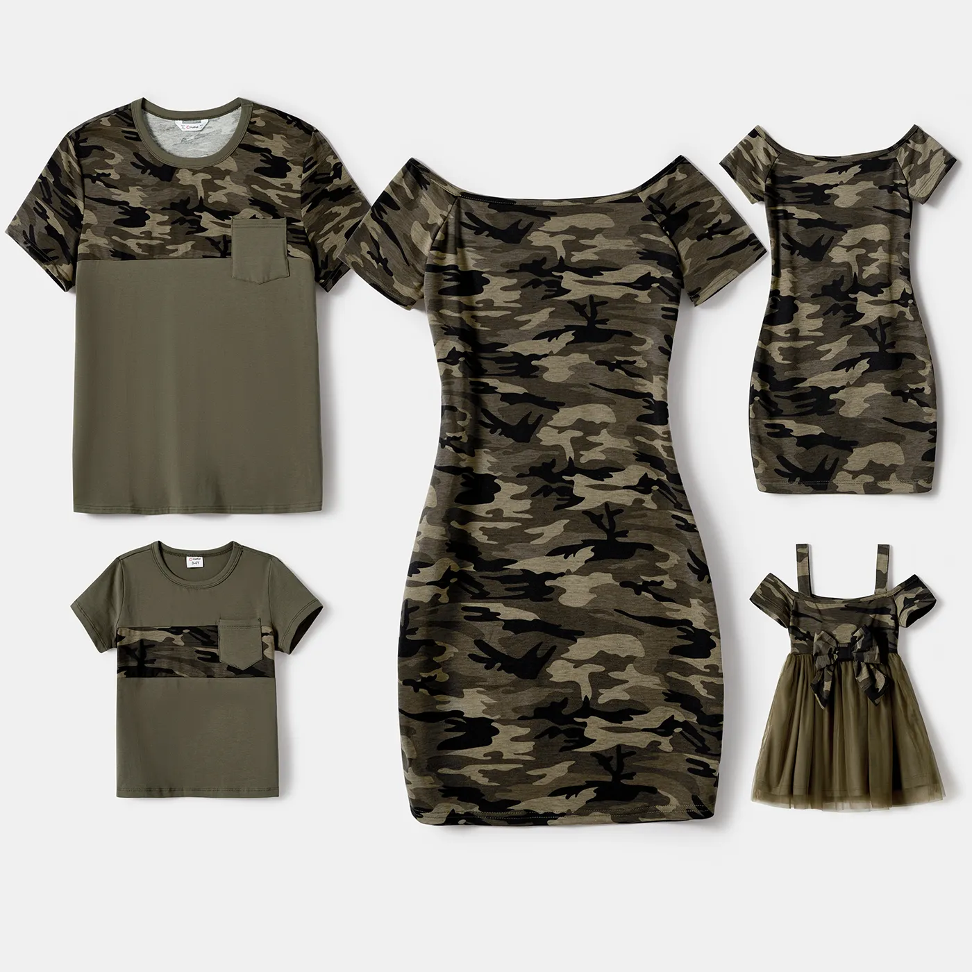 Robes De Tunique De Camouflage De Camouflage Familiales Assorties Et Ensembles De T-shirts De Poche Patch