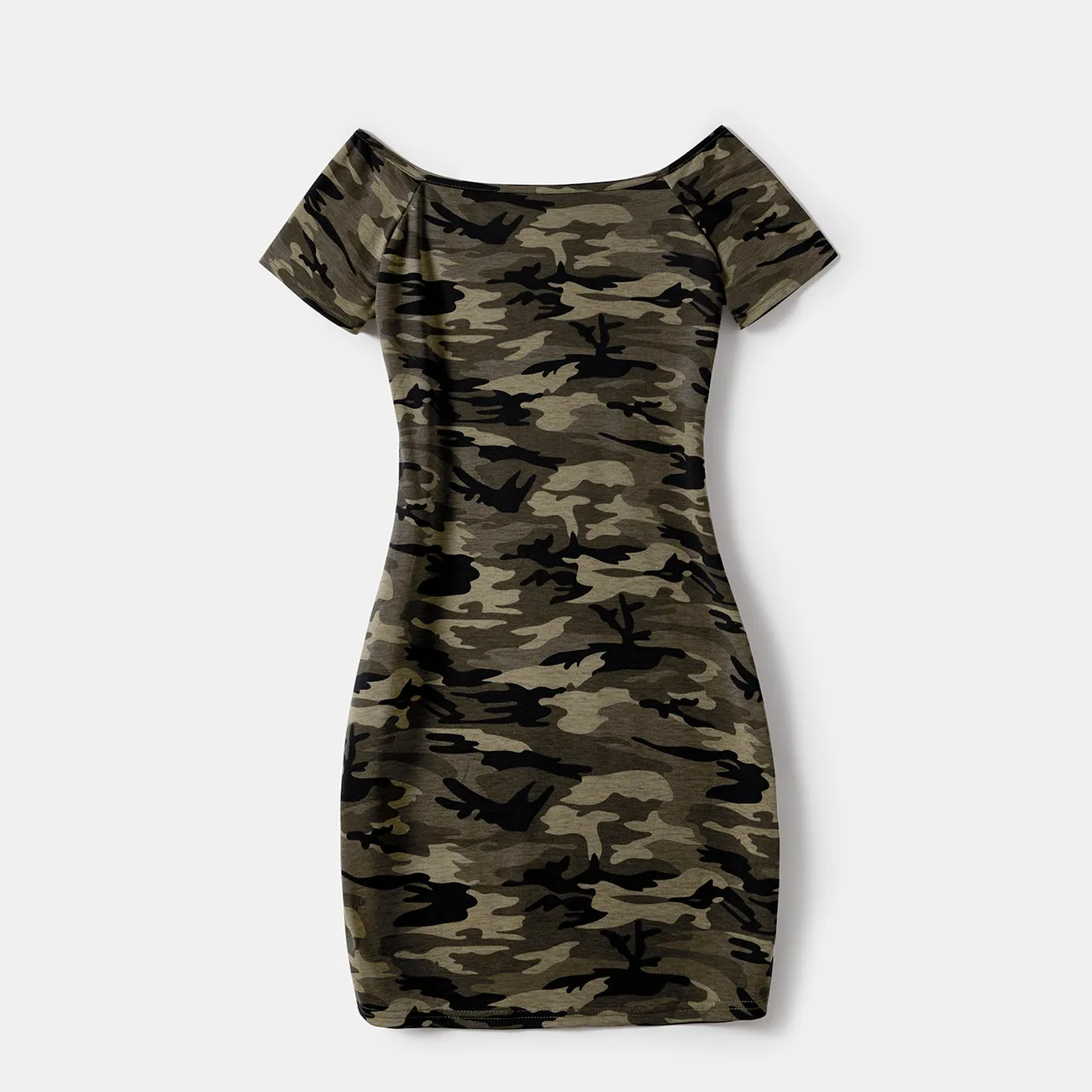Family Matching Camouflage Tunic Dresses and Patch Pocket T-shirts Sets Army green big image 1