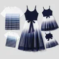 Family Matching Belted Ombre Slip Dresses and Striped Short-sleeve T-shirts Sets  image 2