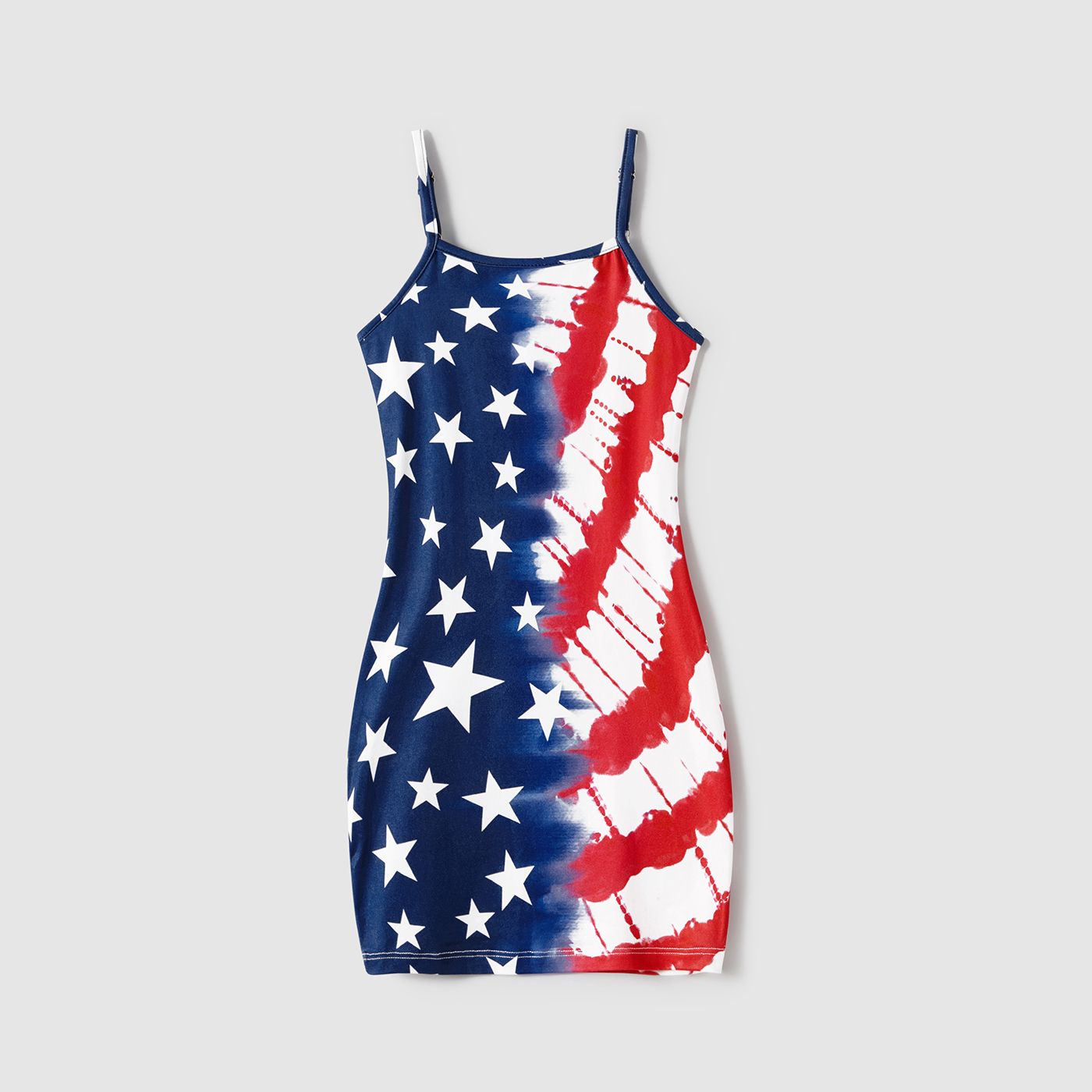Independence Day Mommy And Me Allover Star & Striped Print Spliced Bodycon Cami Dresses