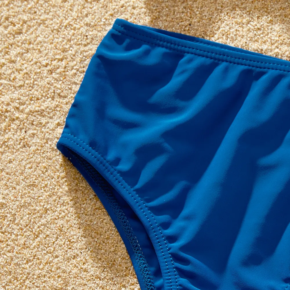 Family Matching Blue Striped Ruffled One Shoulder Cut Out One-piece Swimsuit or Swim Trunks Shorts big image 8