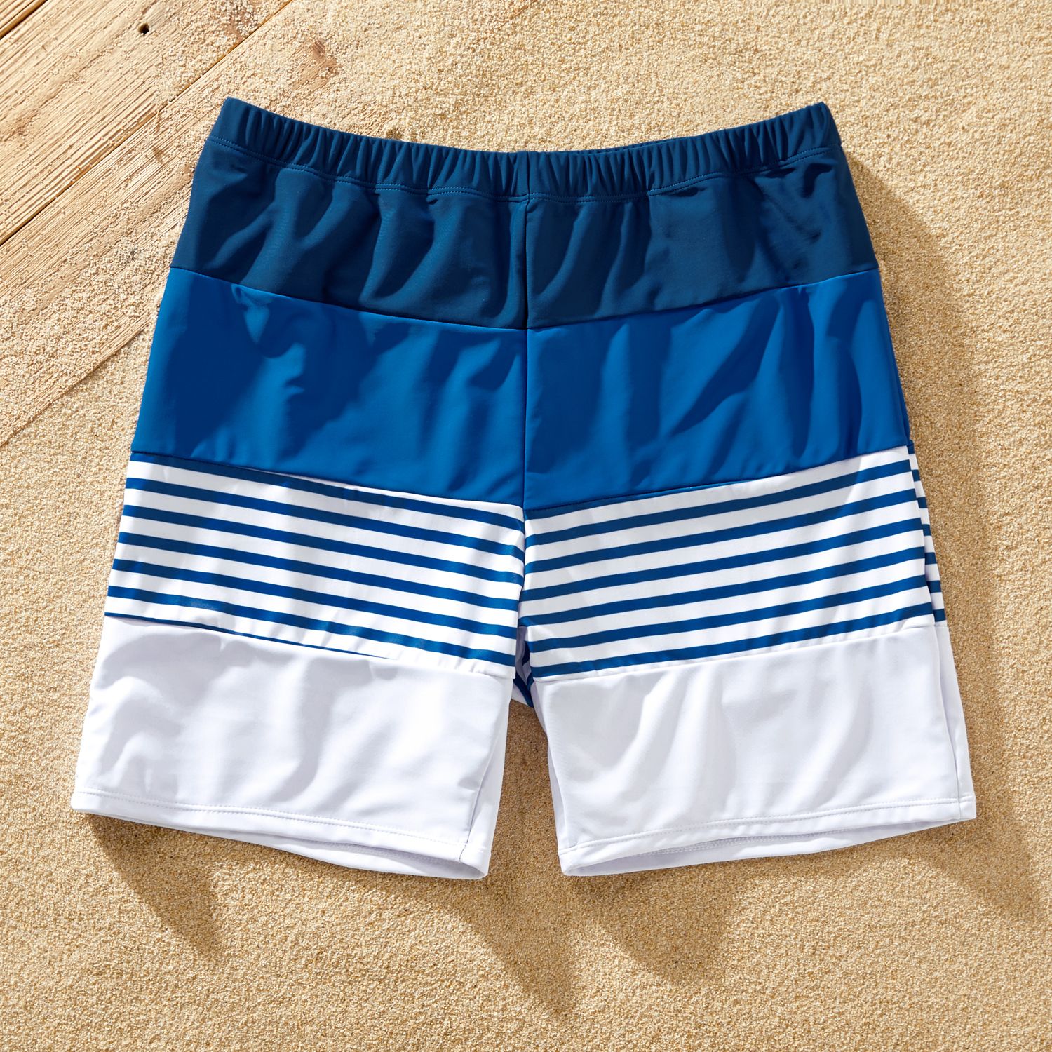 Family Matching Blue Striped Ruffled One Shoulder Cut Out One-piece Swimsuit Or Swim Trunks Shorts