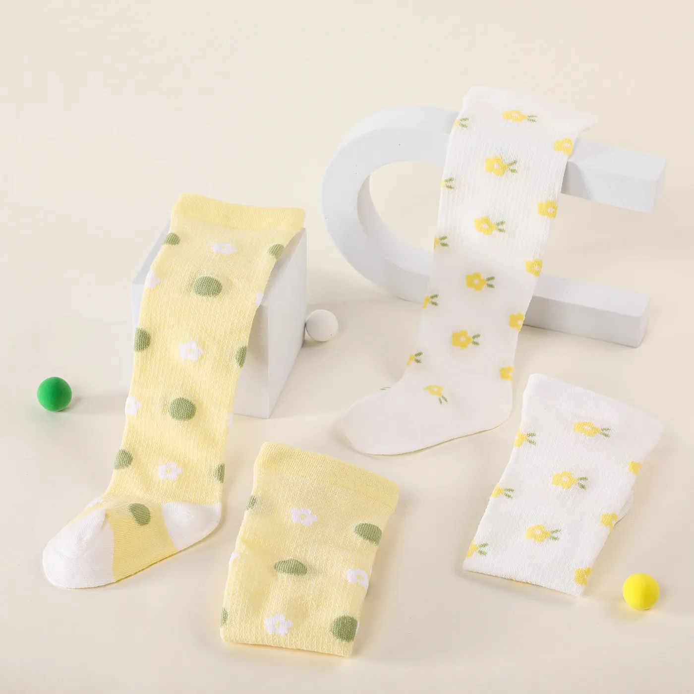 2 Pairs Baby / Toddler Floral and Polka Dots Long Stockings Set Multi-color image 2