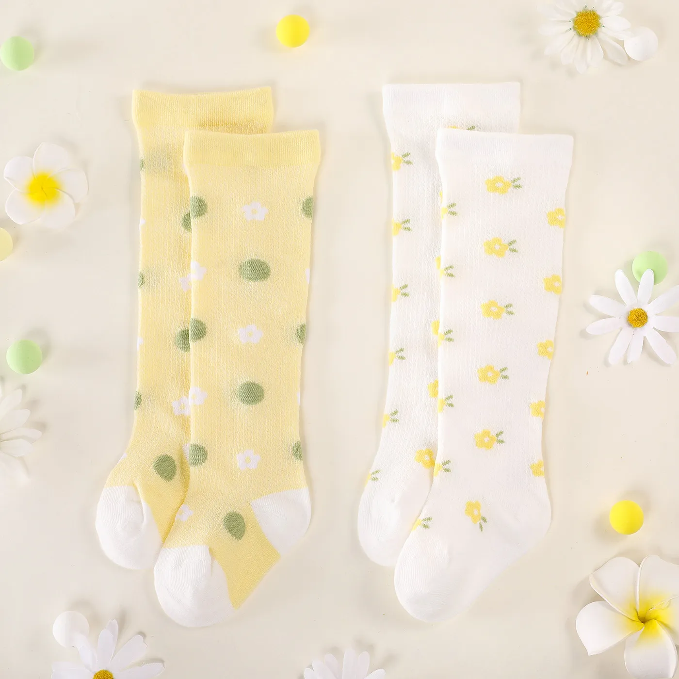 2 Pairs Baby / Toddler Floral and Polka Dots Long Stockings Set Multi-color big image 1