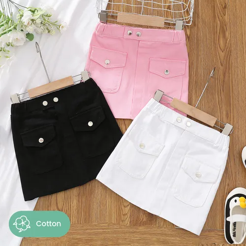 Kid Girl 100% Cotton Flap Pocket Solid Skirt