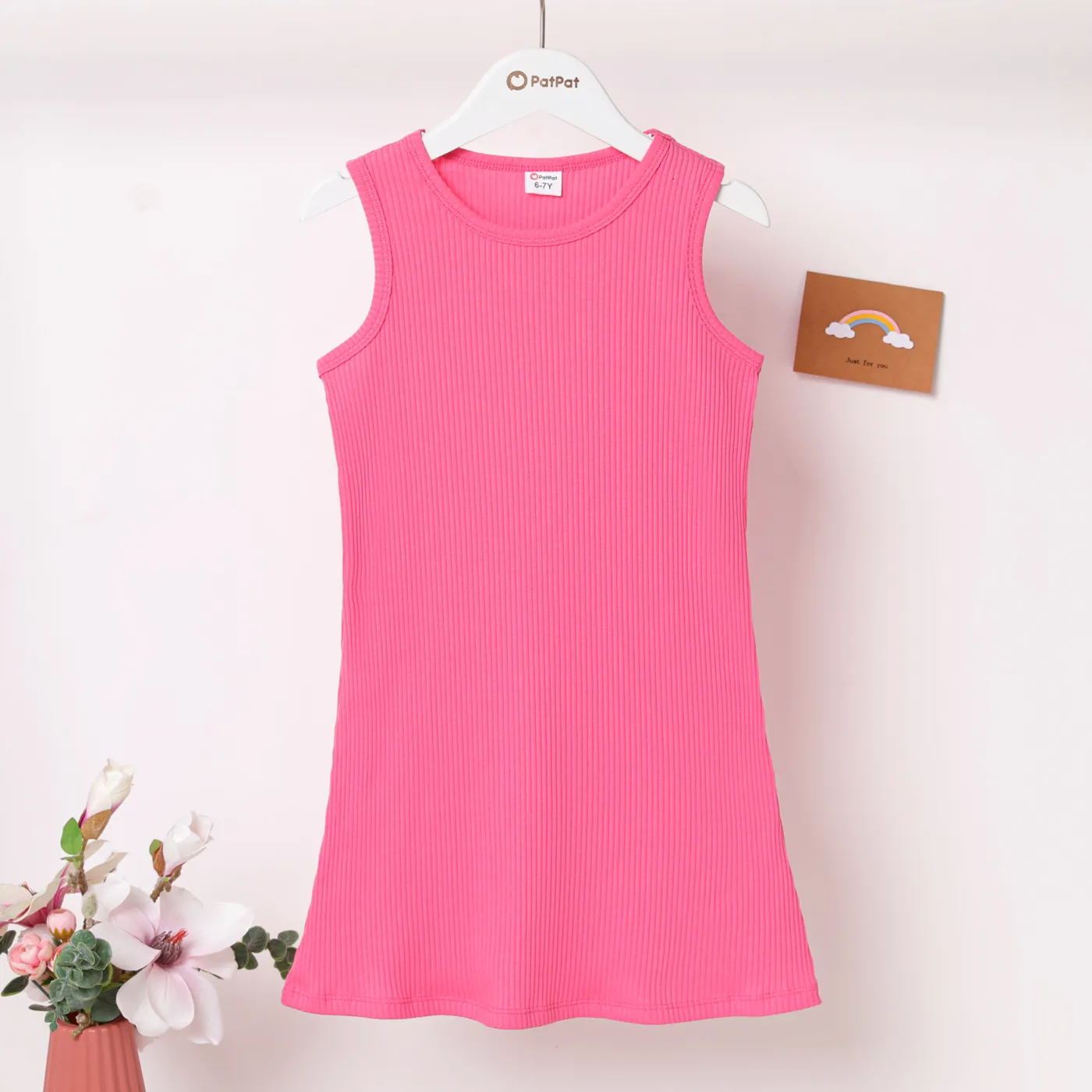 Kid Girl Solid Rib-knit Cotton Tank Dress  big image 1
