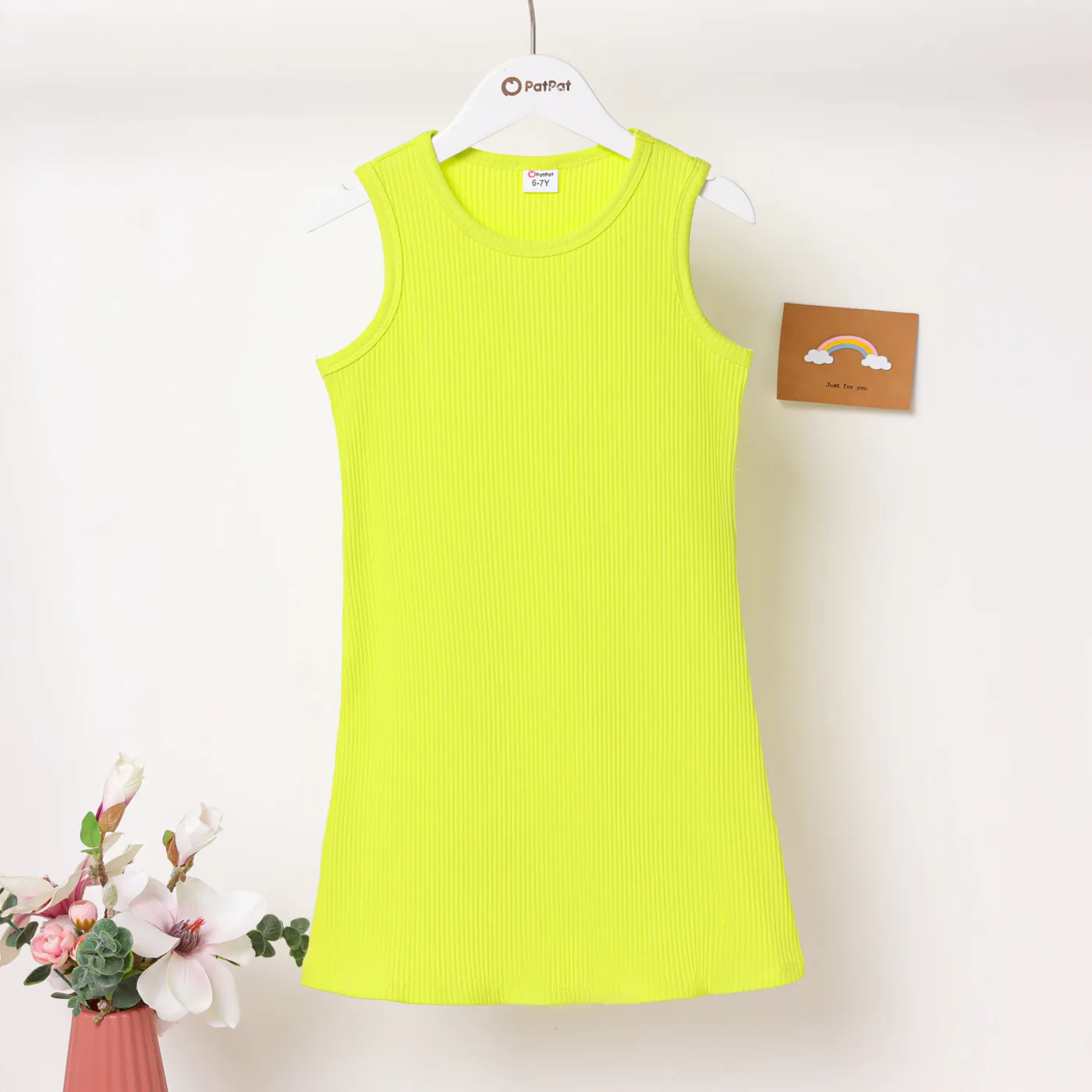 Kid Girl Solid Rib-knit Cotton Tank Dress Green