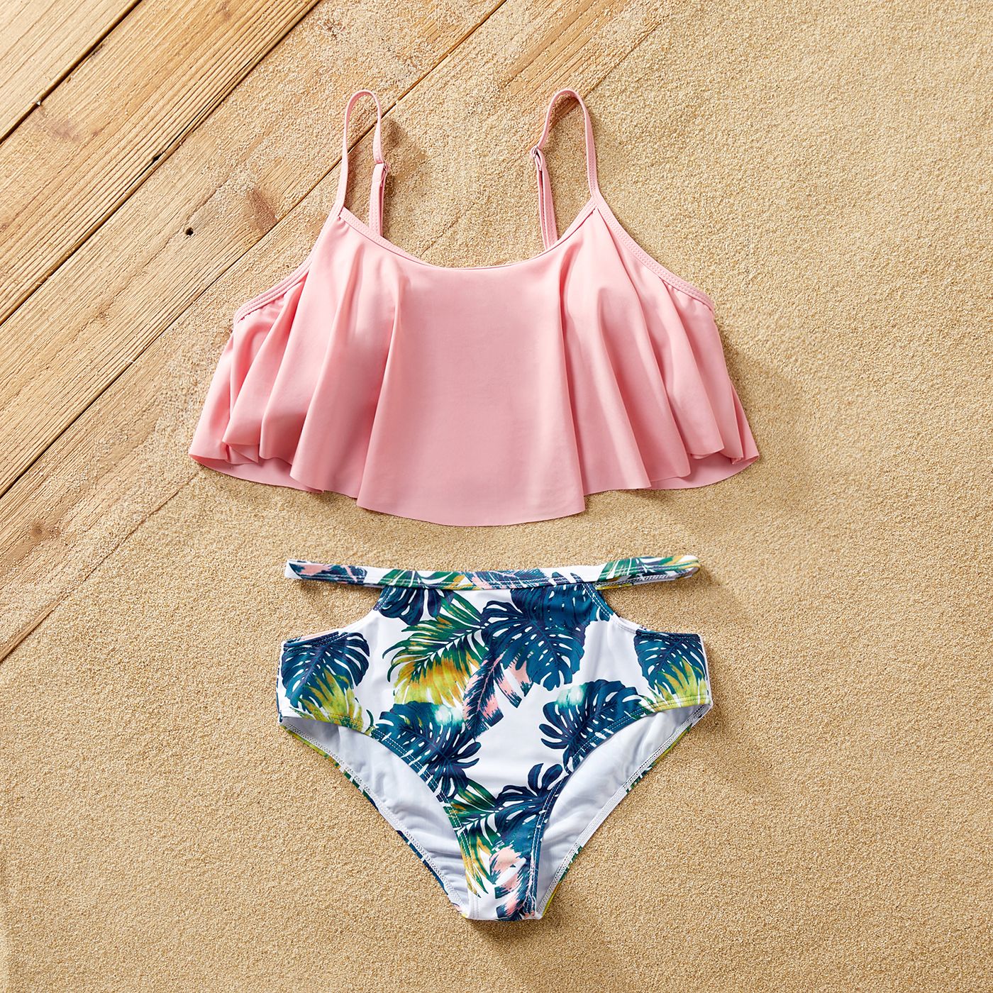 Family Matching Ruffled Two-piece Swimsuit Or Plant Print Swim Trunks Shorts