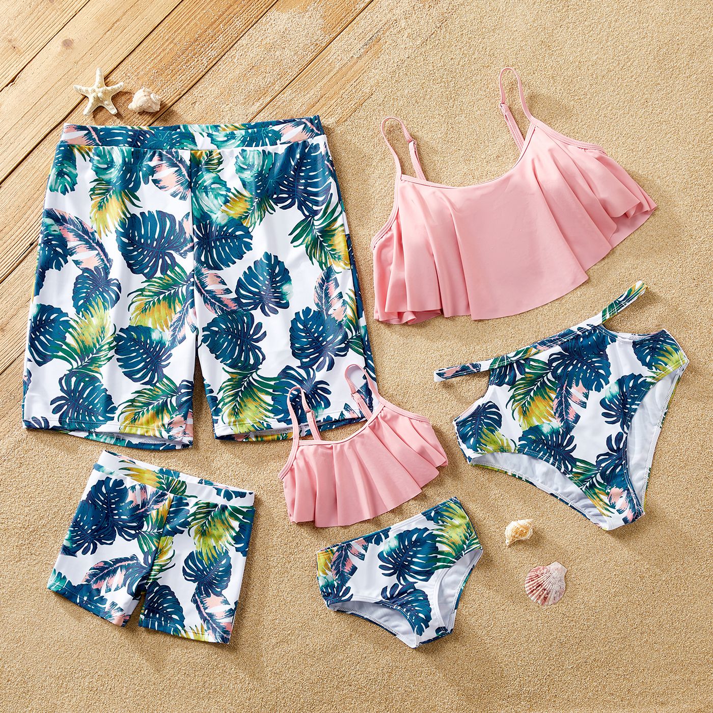 Family Matching Ruffled Two-piece Swimsuit Or Plant Print Swim Trunks Shorts
