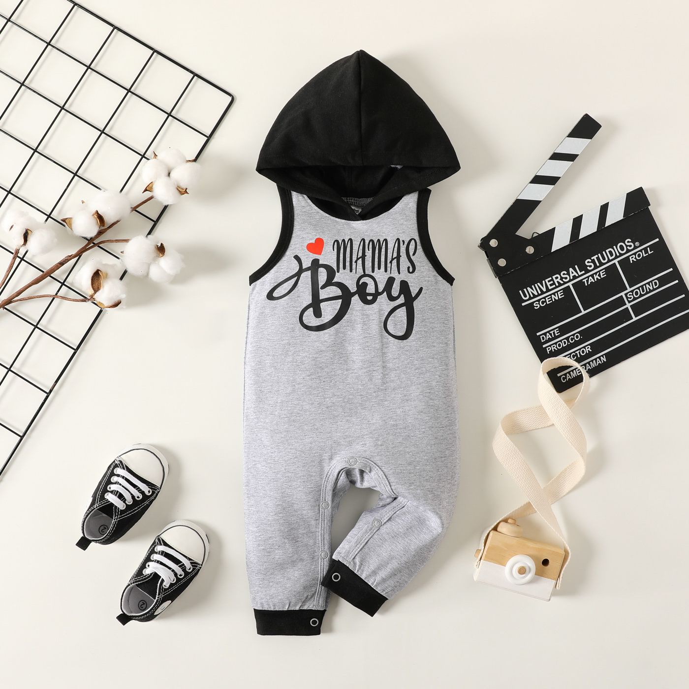 Baby Boy Letter Print Hooded Tank Jumpsuit