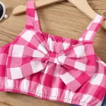 2pcs Toddler Girl Plaid Bow Front Crop Camisole and Raw Trim Flare Leg Jeans Set Roseo image 4