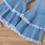 2pcs Toddler Girl Plaid Bow Front Crop Camisole and Raw Trim Flare Leg Jeans Set  image 5