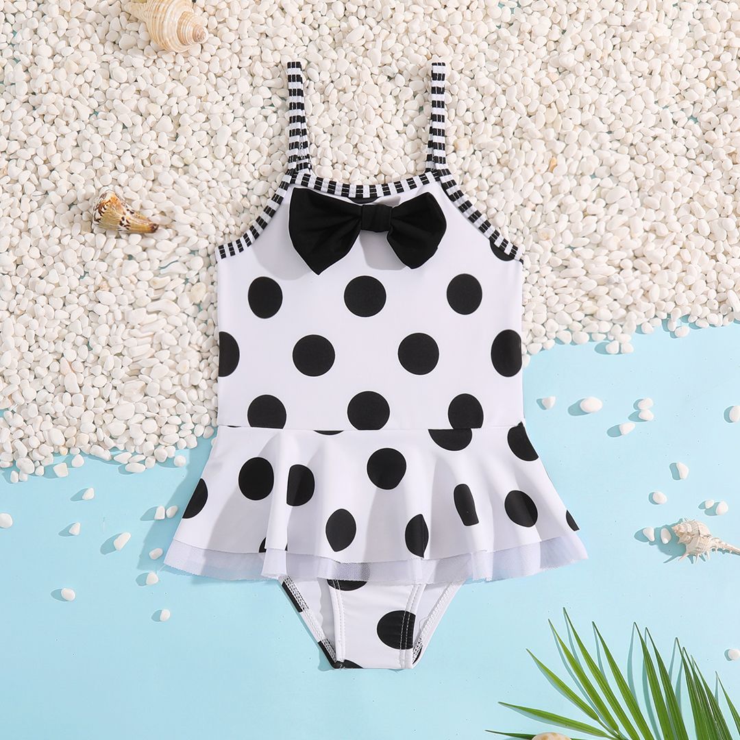 

Toddler Girl Bow Front Polka Dots Onepiece Swimsuit