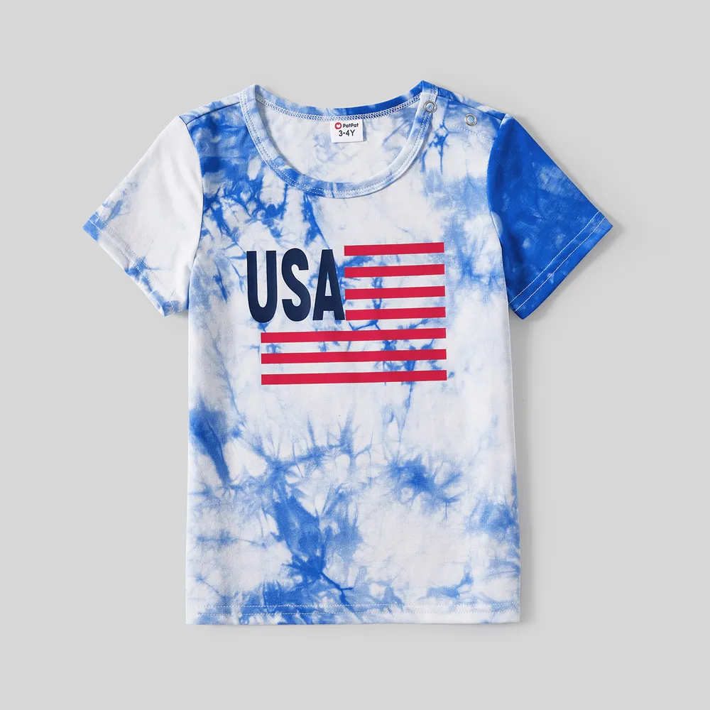 Independence Day Family Matching Graphic Print Tie Dye Short-sleeve T-shirts big image 1