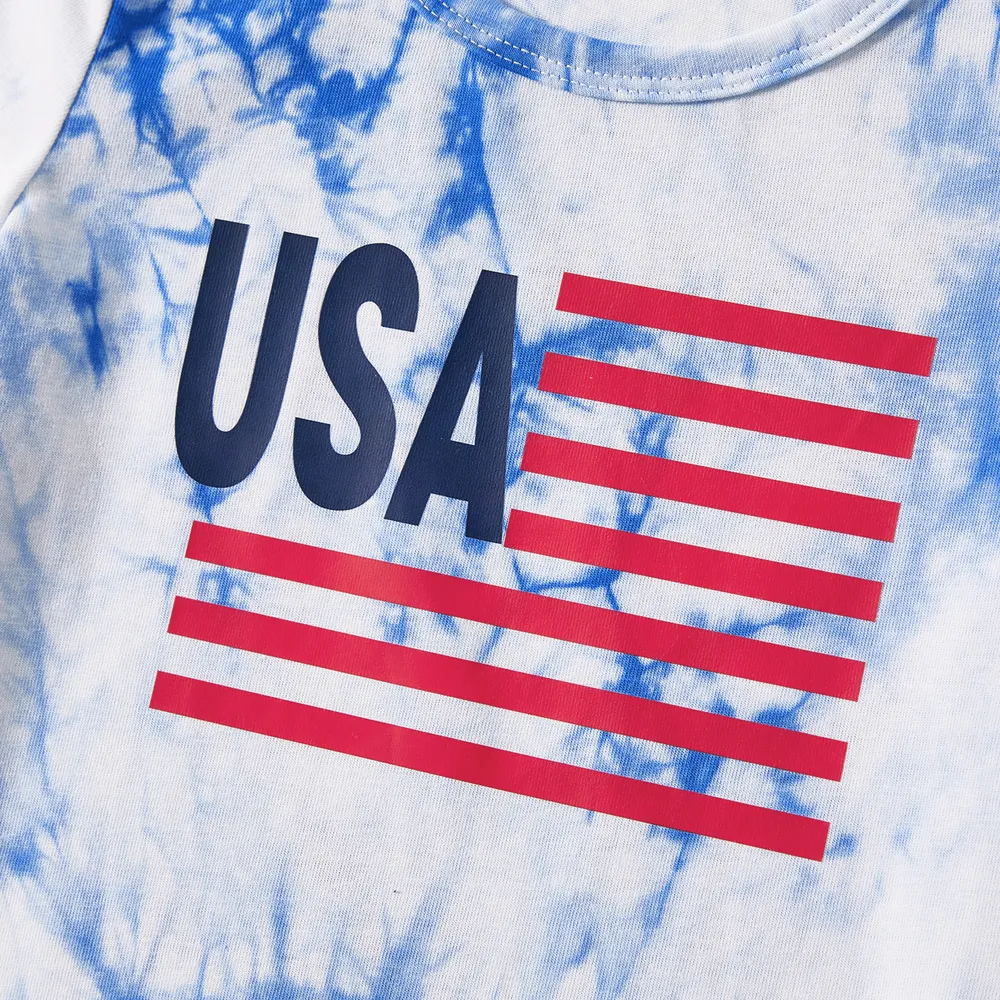 Independence Day Family Matching Graphic Print Tie Dye Short-sleeve T-shirts big image 5