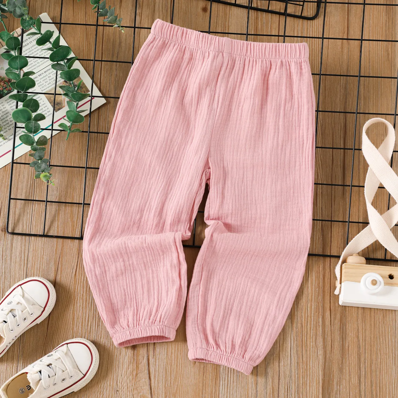 Toddler Girl/Boy 100% Cotton Plain Casual Pants  Pink big image 1