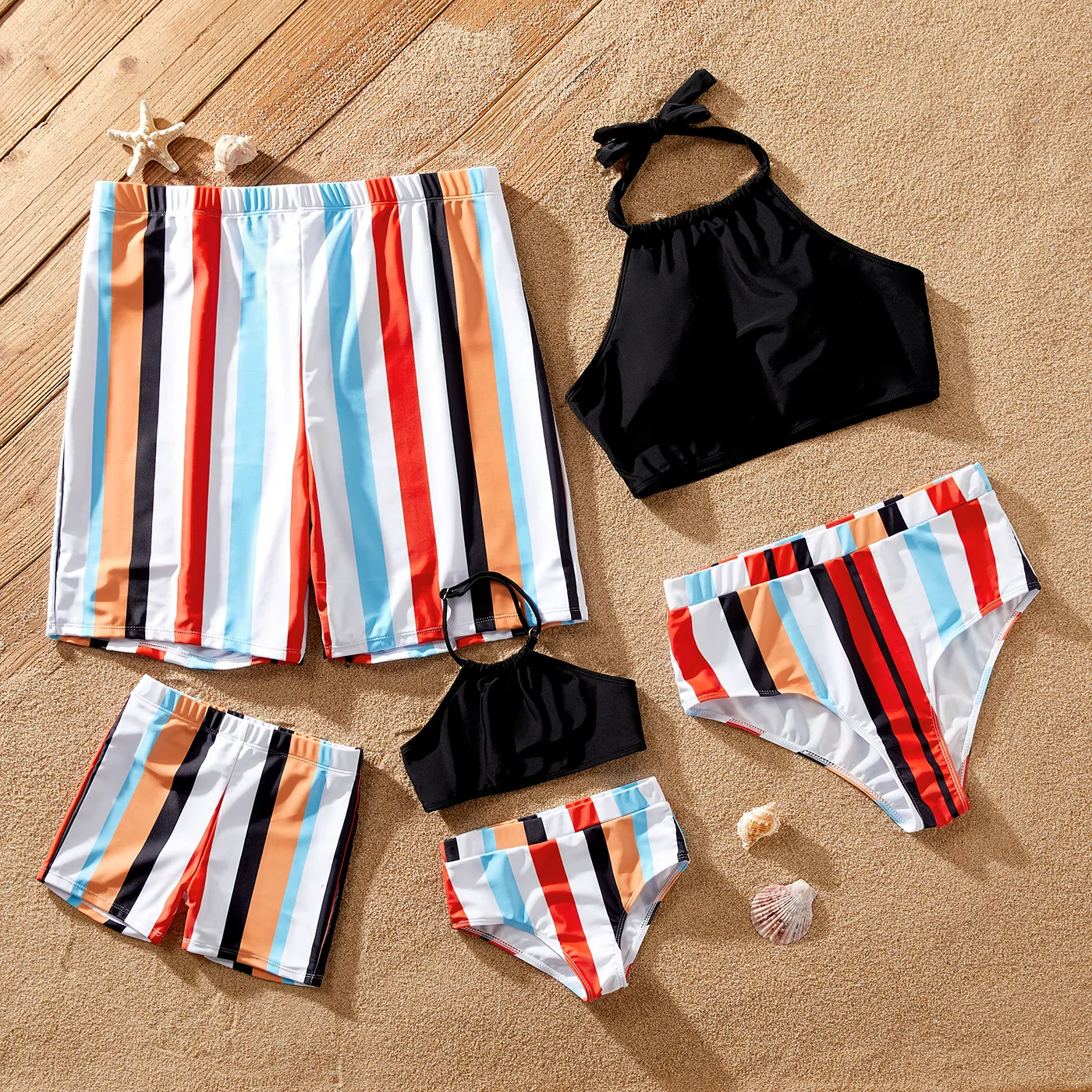 Family Matching Stripe Splice Halter Two-piece Swimsuit or Swim Trunks Shorts MultiColour image 2