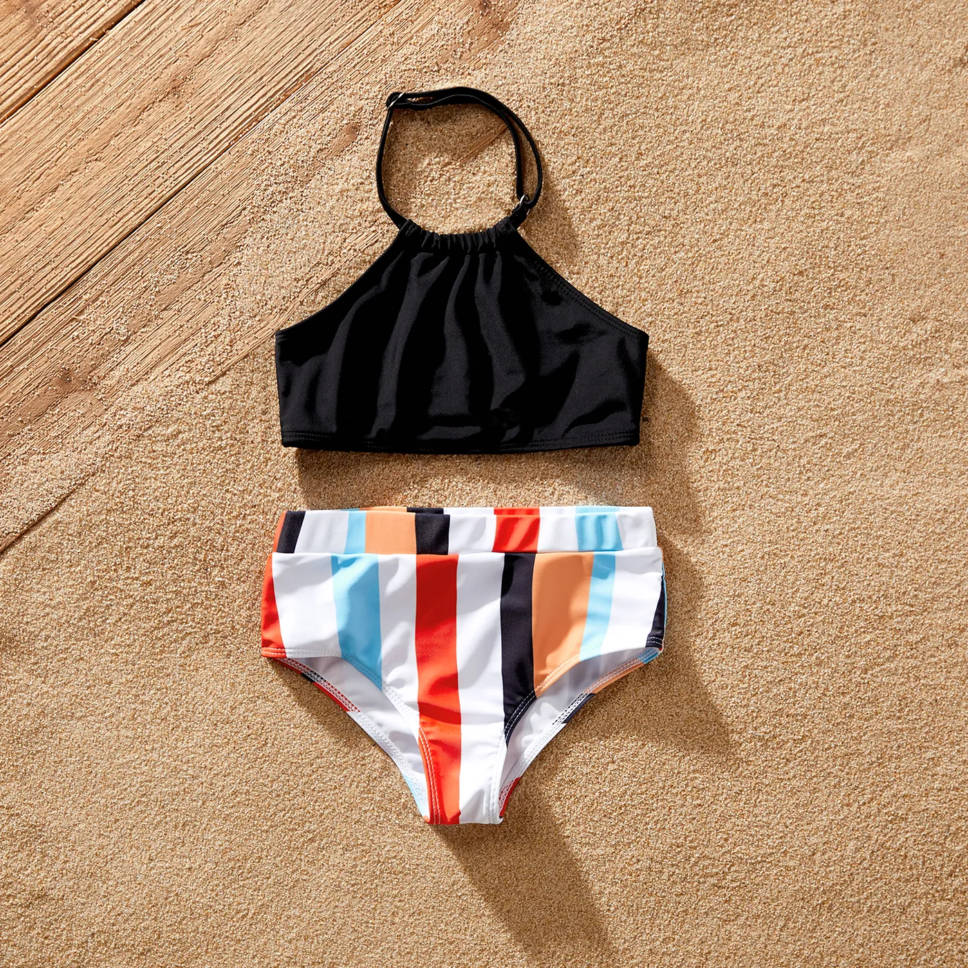 Family Matching Stripe Splice Halter Two-piece Swimsuit or Swim Trunks Shorts MultiColour image 5