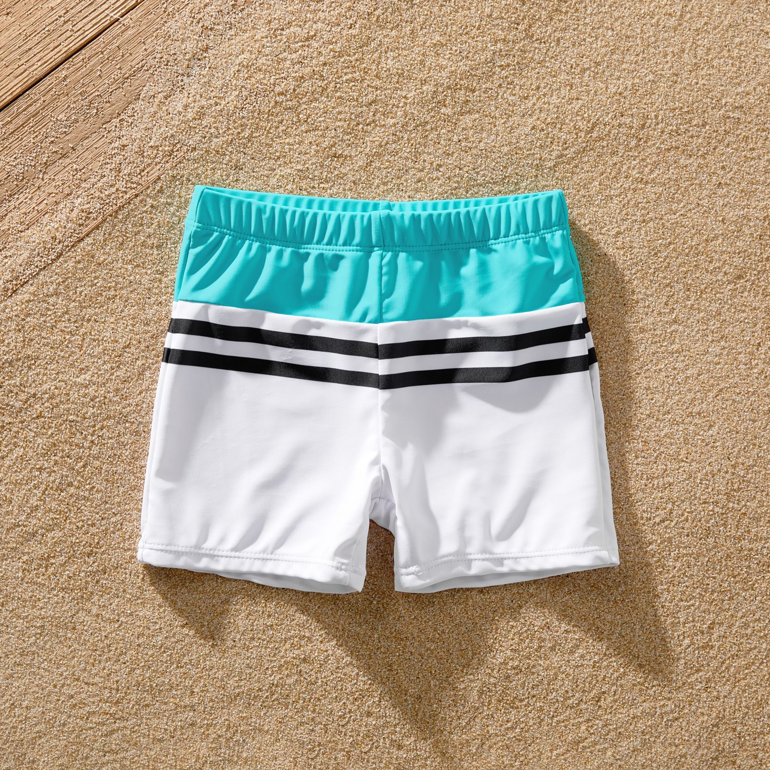 Family Matching Colorblock Striped Spliced Bow Side One-piece Swimsuit Or Swim Trunks Shorts