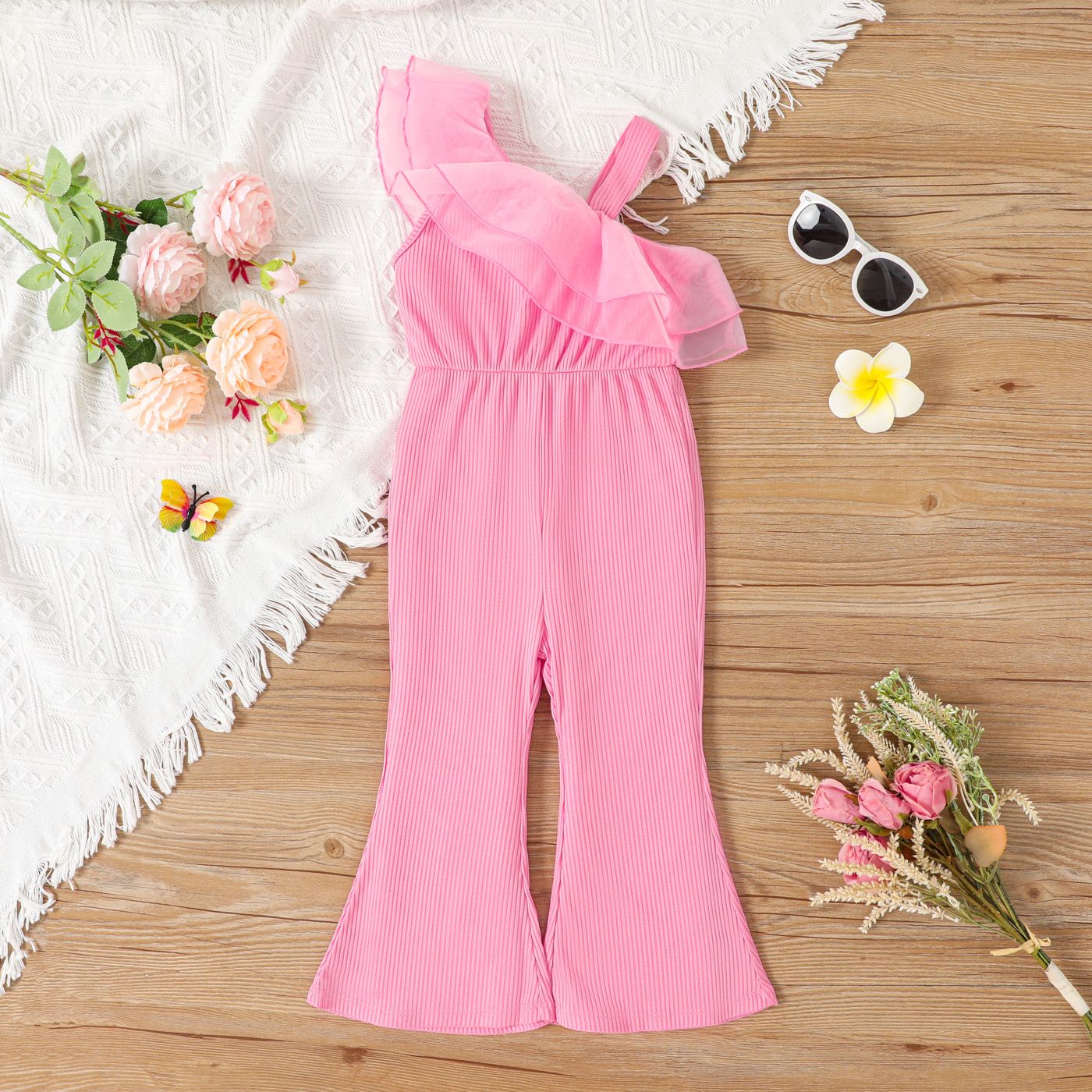 

Toddler Girl Ruffled One-Shoulder Rib-knit Cami Jumpsuit