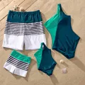 Family Matching Two Tone One-piece Swimsuit or Stripe Panel Swim Trunks Shorts  image 2