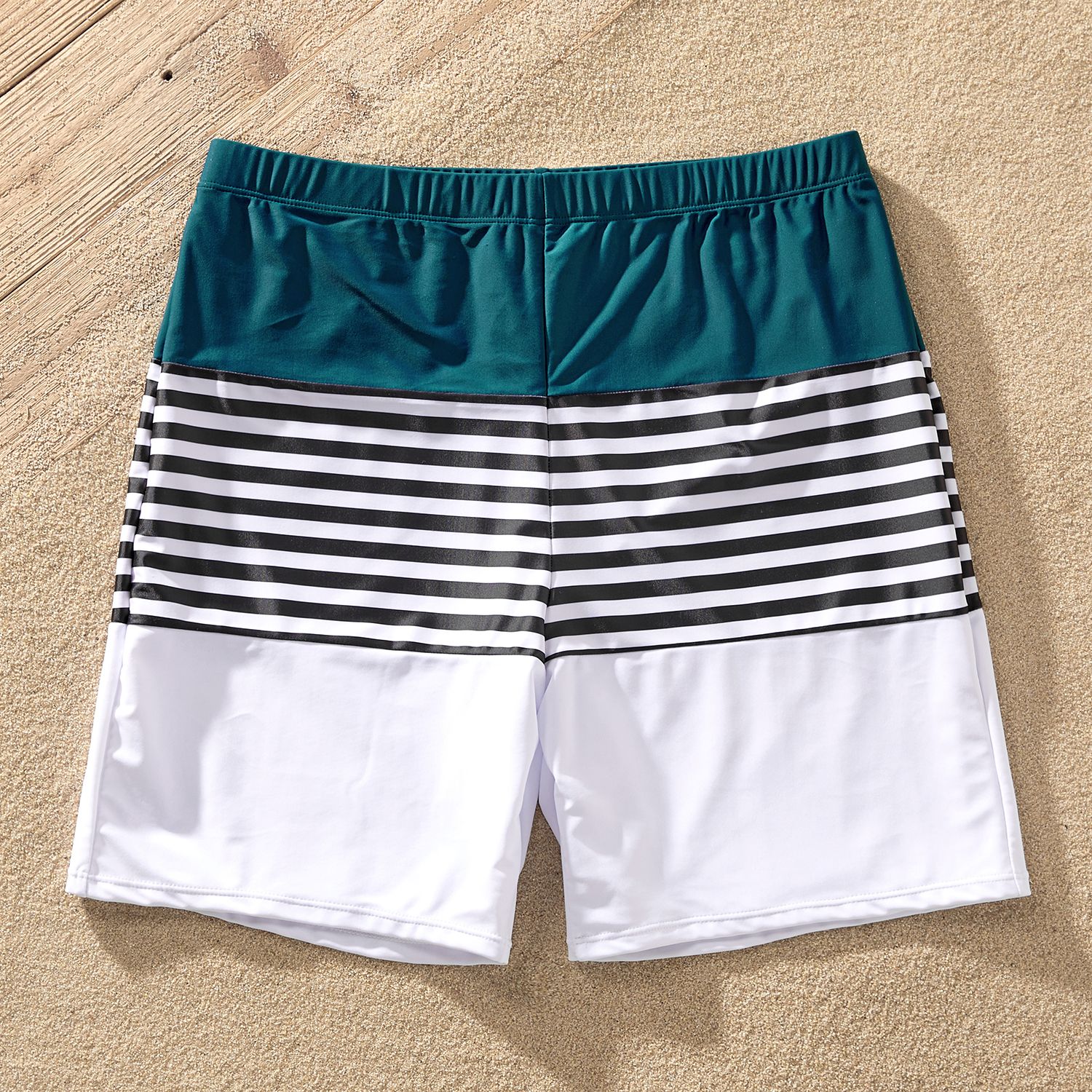 Family Matching Two Tone One-piece Swimsuit Or Stripe Panel Swim Trunks Shorts