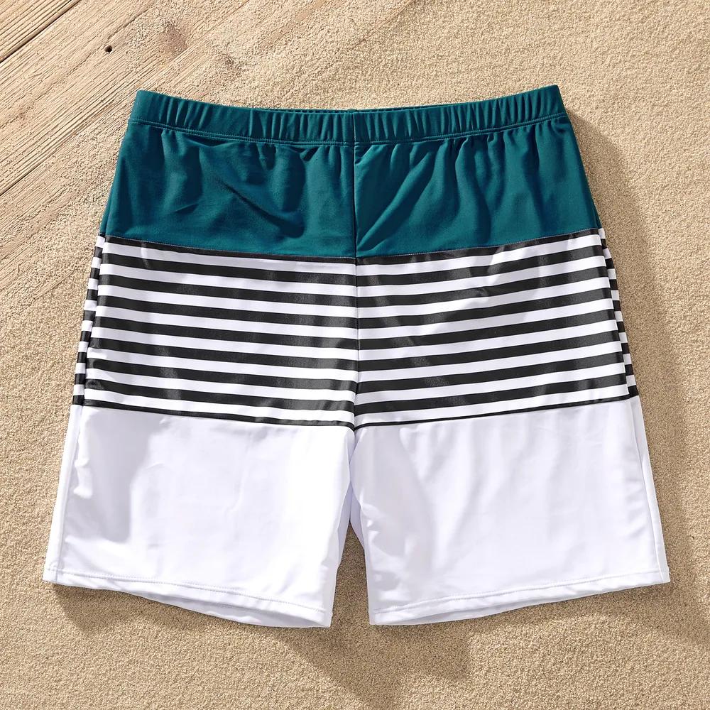 Family Matching Two Tone One-piece Swimsuit or Stripe Panel Swim Trunks Shorts  big image 12