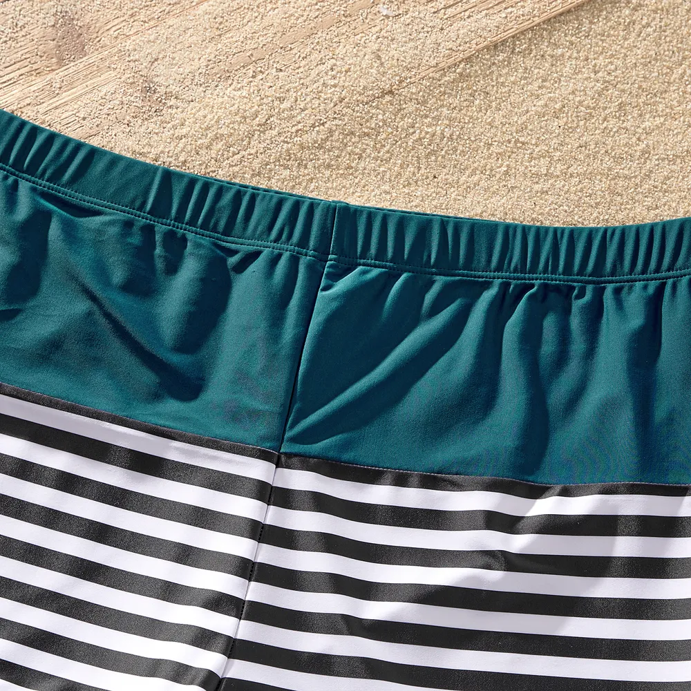 Family Matching Two Tone One-piece Swimsuit or Stripe Panel Swim Trunks Shorts big image 13