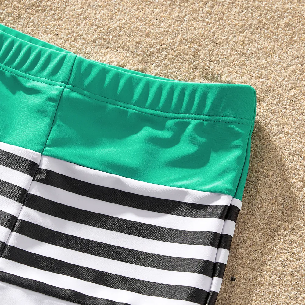 Family Matching Two Tone One-piece Swimsuit or Stripe Panel Swim Trunks Shorts big image 4
