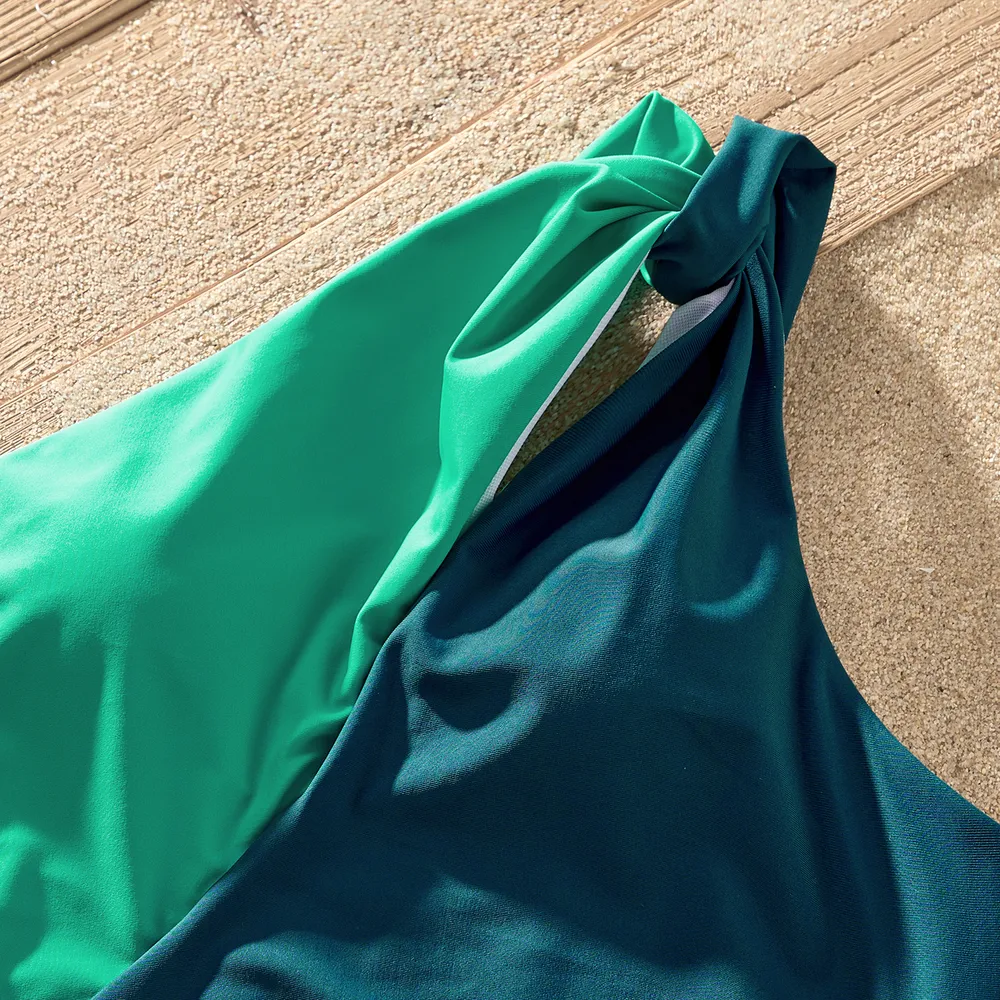 Family Matching Two Tone One-piece Swimsuit or Stripe Panel Swim Trunks Shorts big image 10