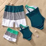 Family Matching Two Tone One-piece Swimsuit or Stripe Panel Swim Trunks Shorts  image 3