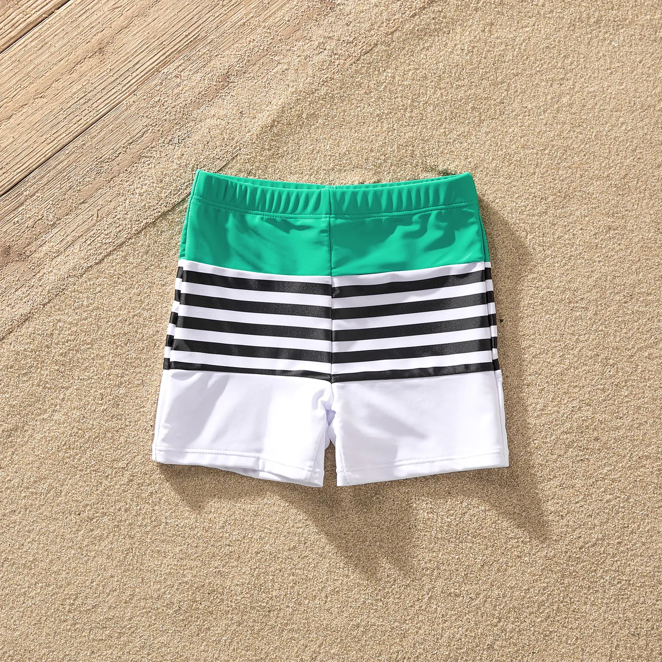 Family Matching Two Tone One-piece Swimsuit or Stripe Panel Swim Trunks Shorts  big image 1