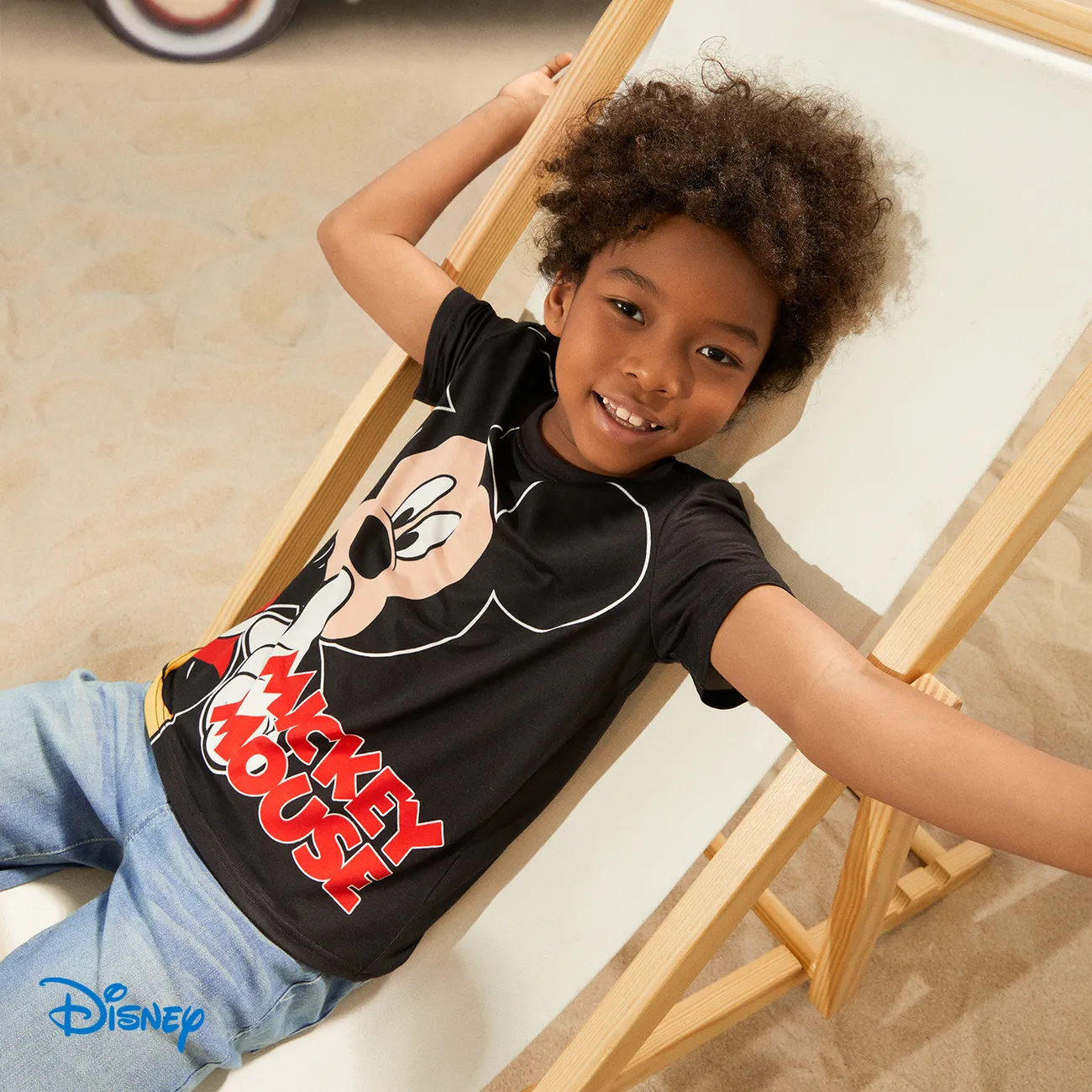 迪士尼幼兒/兒童女孩/男孩角色和字母印花 Naia™ 短袖 T 恤 黑色 big image 1