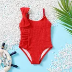 Baby Girl Bow Decor Wavy Textured One Piece Swimsuit Red