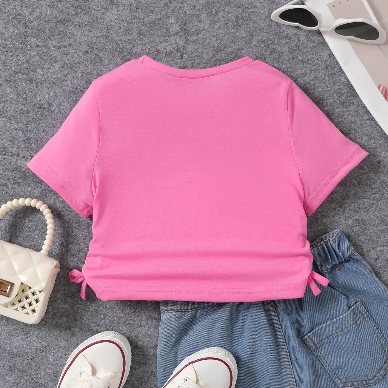 Kinder Mädchen Kordelzug Obst und Gemüse Kurzärmelig T-Shirts rosa big image 1