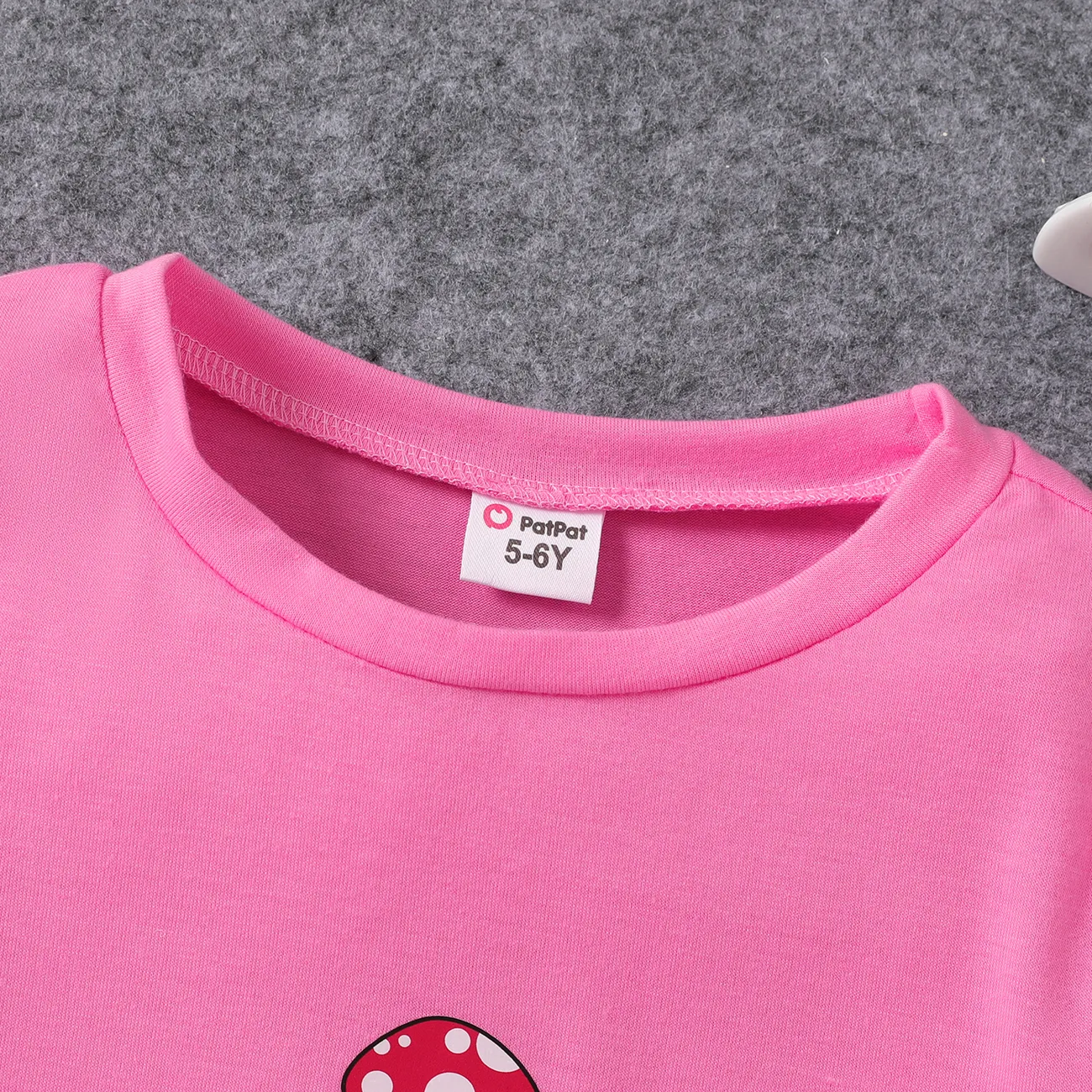 Kid Girl Mushroom Print Drawstring Short-sleeve Tee Pink big image 1