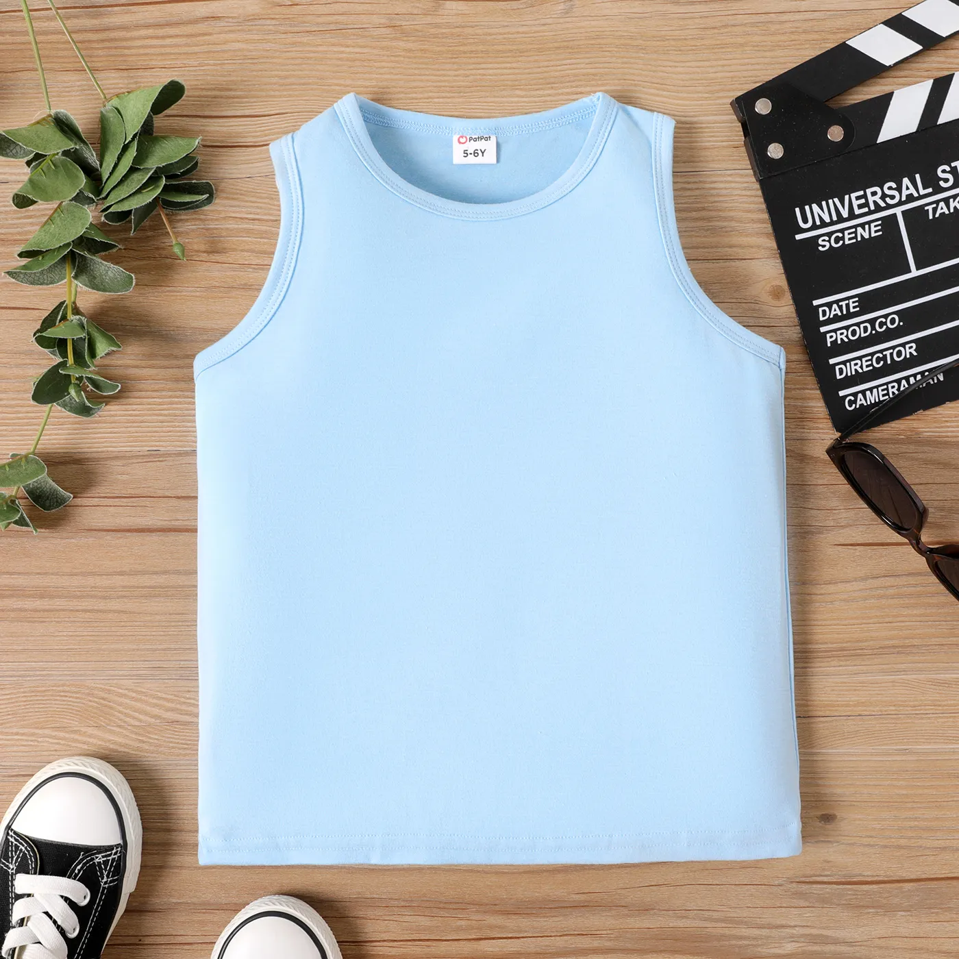 Kid Boy Simple Plain Tank Top Light Blue