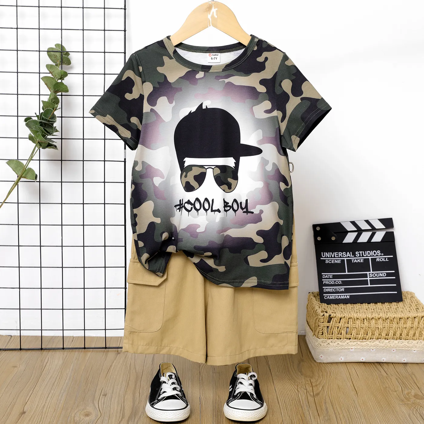 Naia 2Pcs Kid Boy Camouflage Figure Print Short-sleeve Tee and 100% Cotton Shorts Set