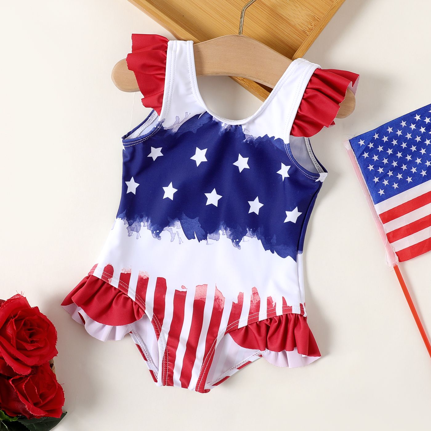 

Independence Day Baby Girl Ruffled One Piece Swimsuit